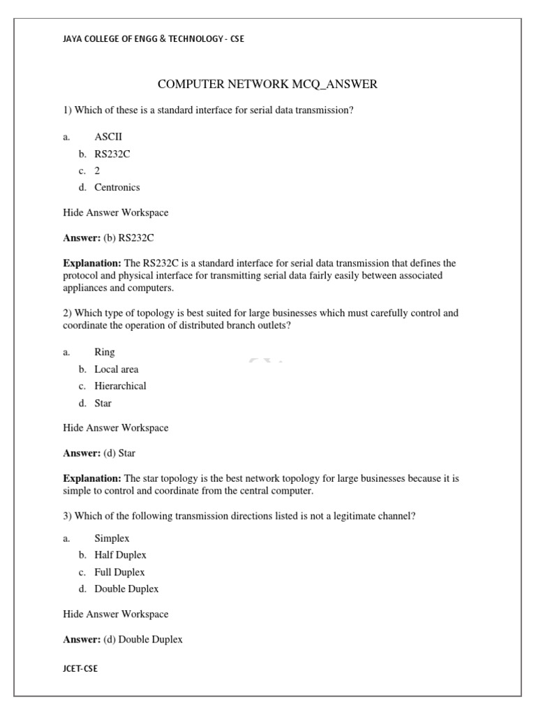 Computer Networking MCQs and Answers | PDF | Hypertext Transfer ...