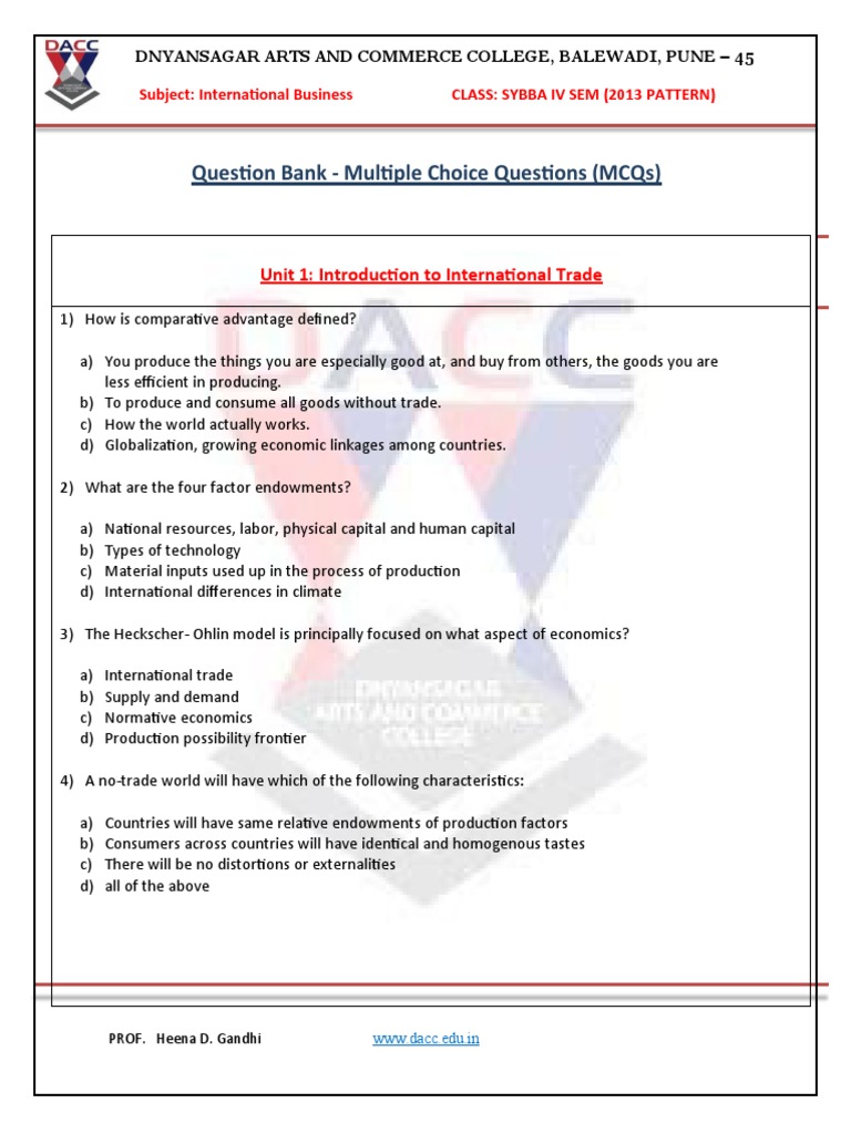 International Trade MCQs for BBA Students | PDF | Exchange Rate | Swap ...