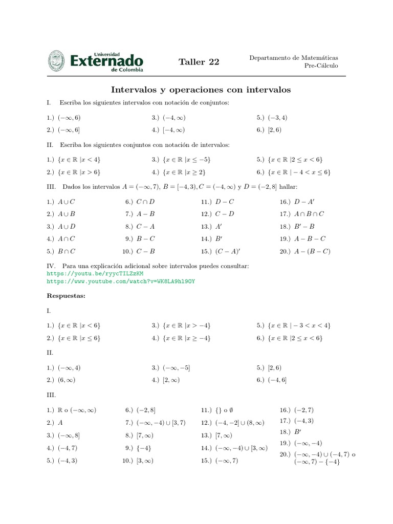 Taller 22 Intervalos Y Operaciones Con Intervalos Descargar Gratis