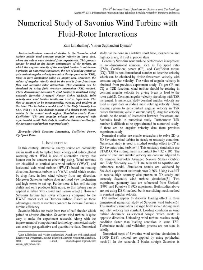 Savonius Wind Turbine Numerical Study | PDF | Turbine | Wind Turbine