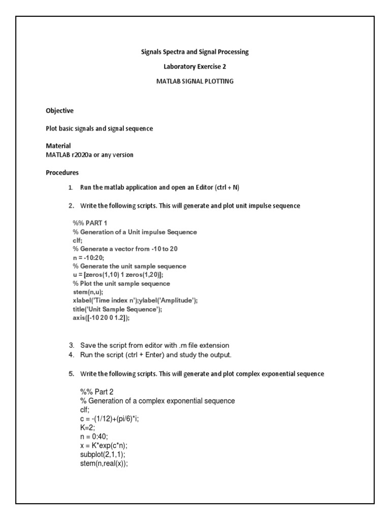 Signals Spectra and Signal Processing Laboratory Exercise 2 PDF