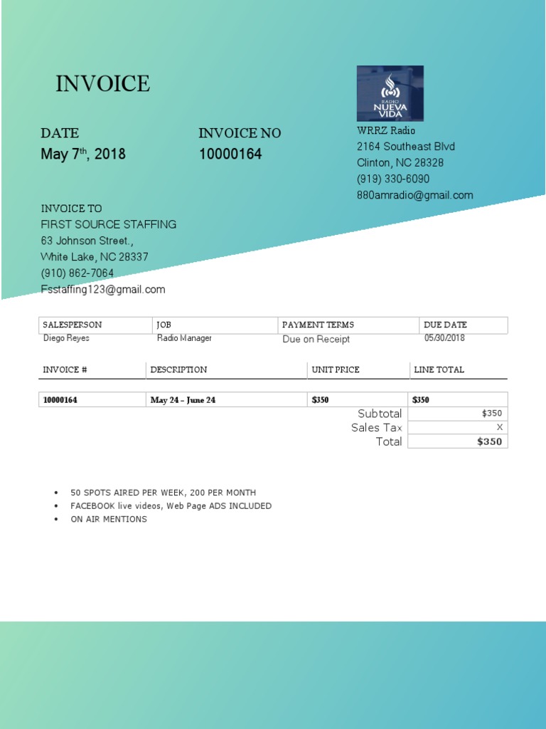 Invoice for Radio Advertising Services | PDF