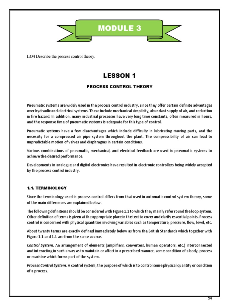 Lesson 9 Process Control Theory PDF Control Theory Process Control