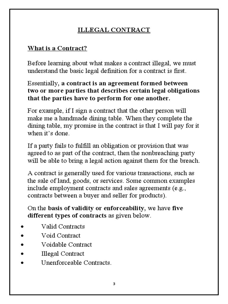 An Analysis of Illegal Contracts What Makes a Contract Illegal and the