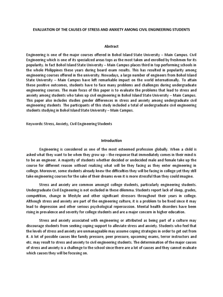 Evaluation of The Causes of Stress and Anxiety Among Civil Engineering ...