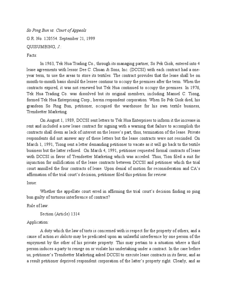 Analysis of Tortious Interference of Contract in the Case of So Ping