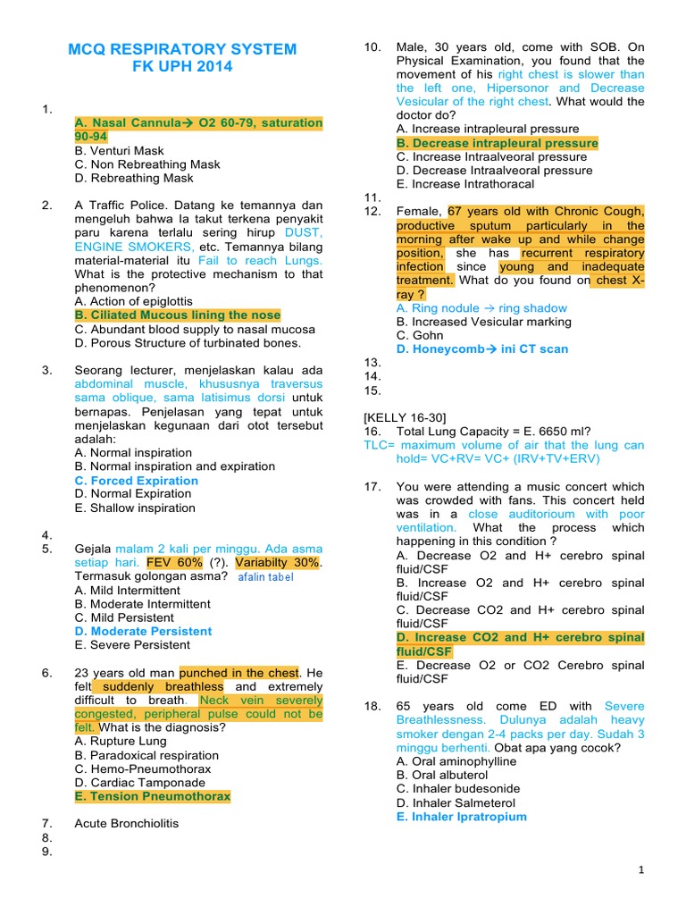 Jawaban Respi 2014 Pdf Lung Pneumonia
