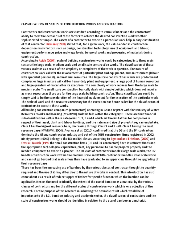 Classifications of Construction Works and Contractors | PDF | Resource ...