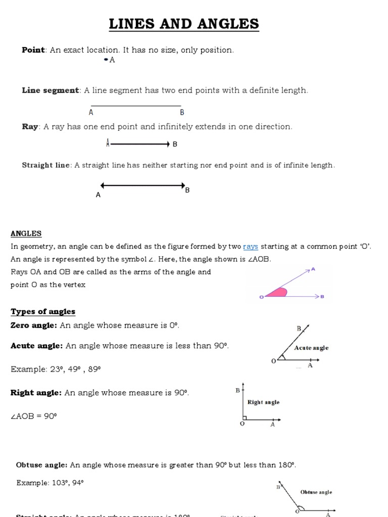 Lines and Angles: Point: An Exact Location. It Has No Size, Only ...