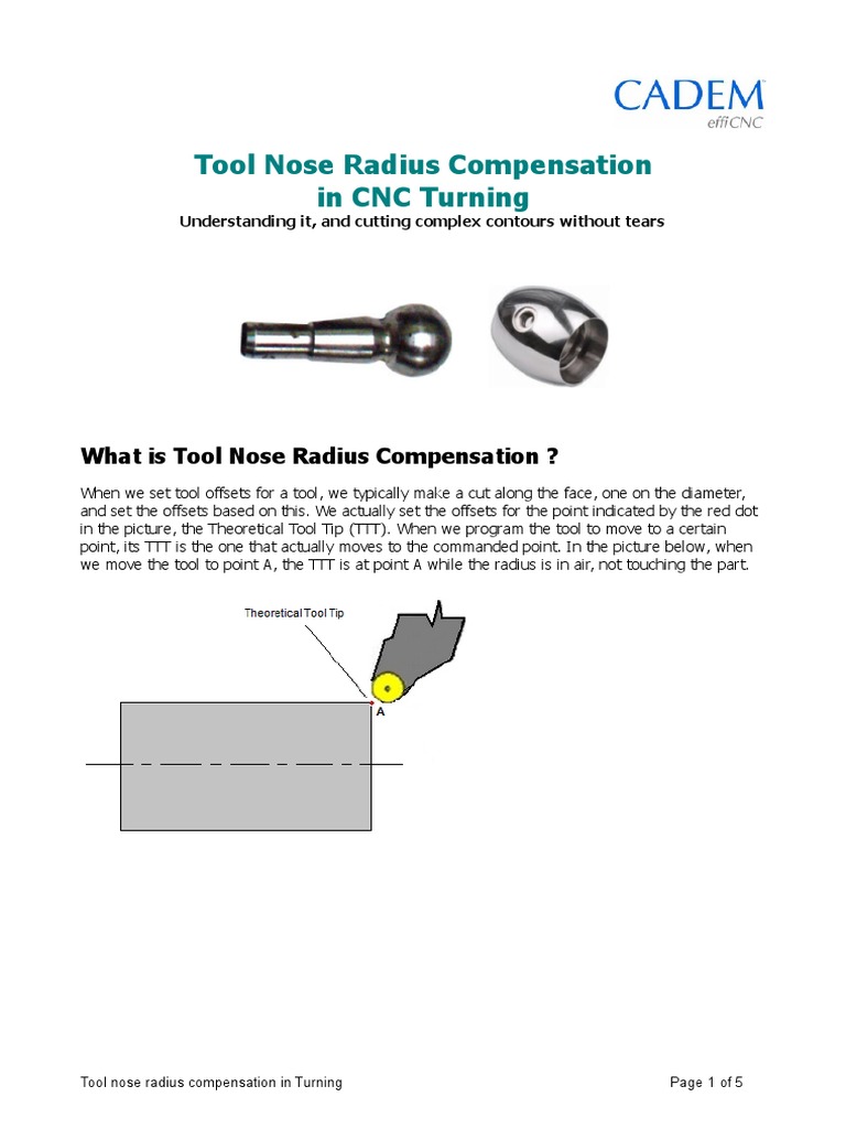 Tool Nose Radius Compensation in CNC Turning PDF Machining Radius