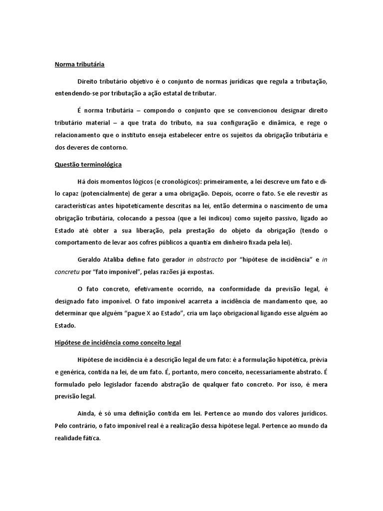 Fichamento II Fichamento Hipótese de Incidência Tributária Geraldo Ataliba PDF Lei das