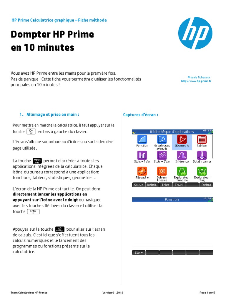 Guide rapide HP Prime en 10 minutes | PDF | Fonction (Mathématiques ...