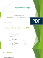 15ECE212: Signal Processing II: Today'S Session: A Brief Review of Syllabus Covered So Far