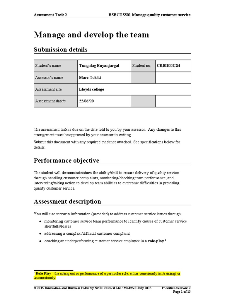Manage and Develop The Team: Submission Details | PDF | Policy | Innovation