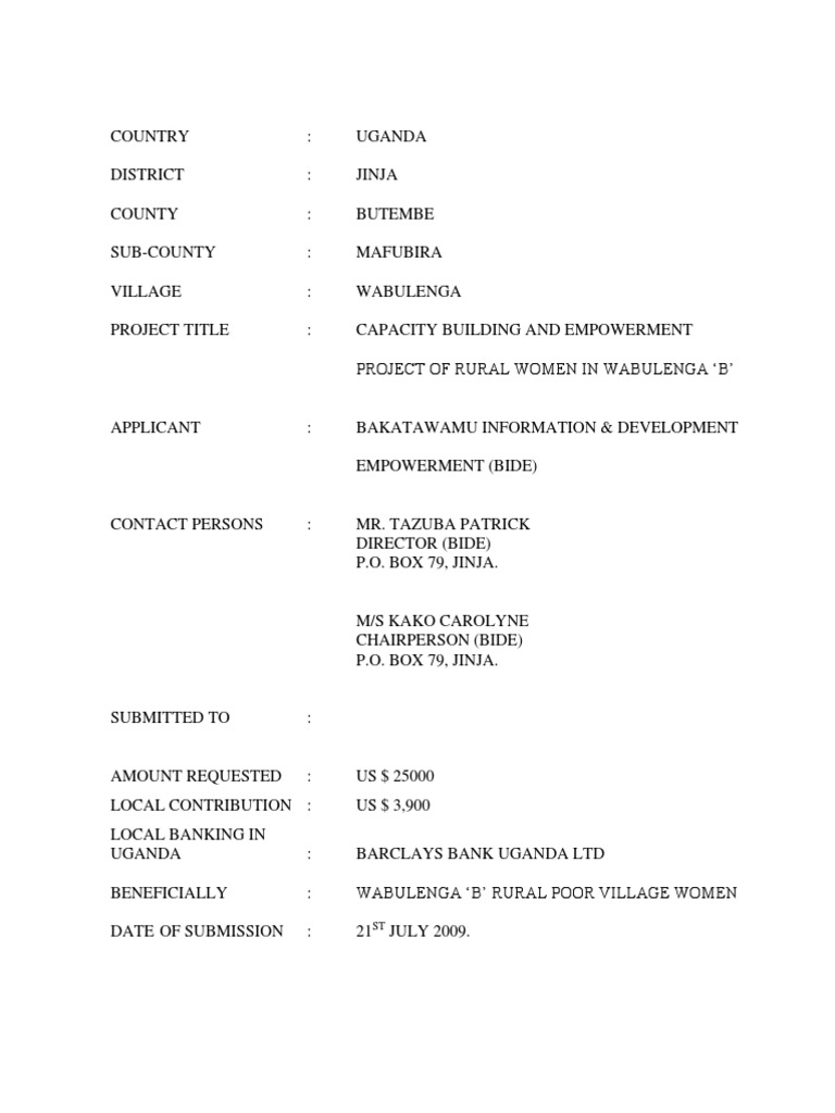 Capacity Building and Empowerment Project of Rural Women in Wabulenga B ...