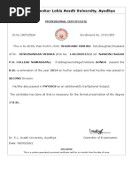 Dr. Rammanohar Lohia Avadh University, Ayodhya: Provisional Certificate