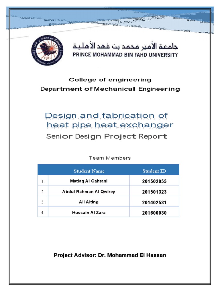 Design Fabrication of Heat Pipe Heat Exchanger Report PDF Heat