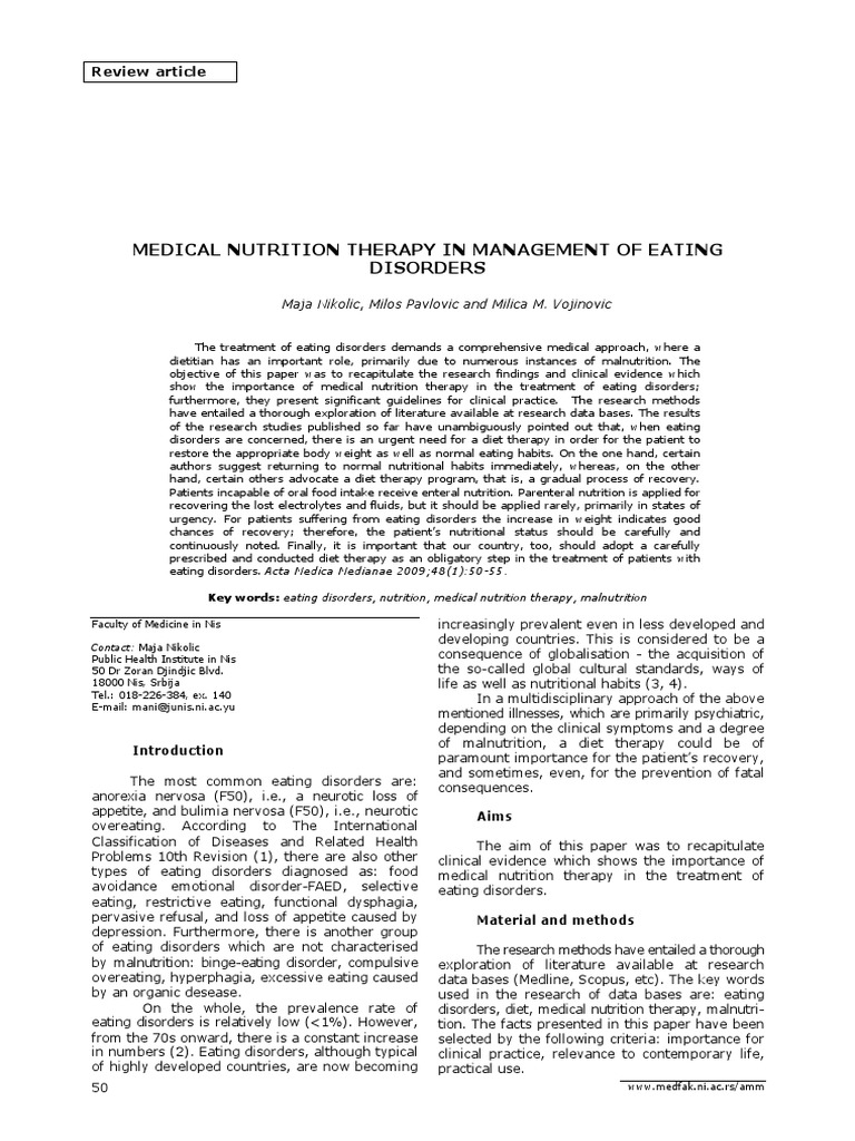 Medical Nutrition Therapy in Management of Eating | PDF | Eating ...