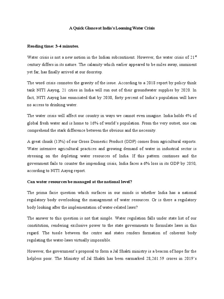 A Quick Glance at India's Looming Water Crisis | PDF | Water Scarcity ...