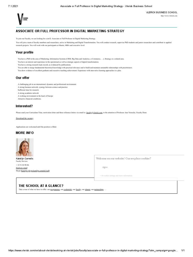 Associate or Full Professor in Digital Marketing Strategy Vlerick