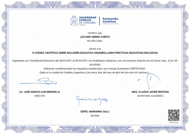Certificado Inclusion Ucc | PDF