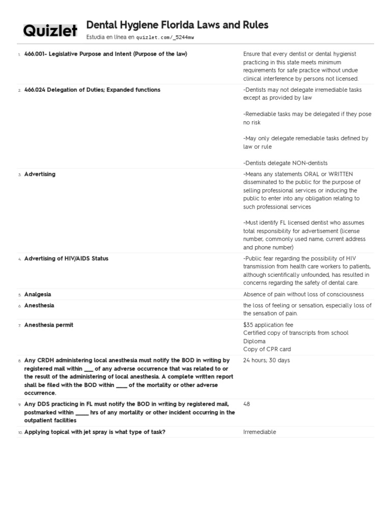 Quizlet Dental Hygiene Laws Download Free PDF Dental Hygienist