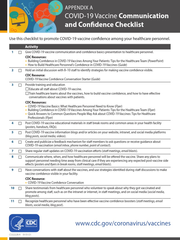 COVID-19 Vaccine Confidence Checklist | PDF | Centers For Disease ...