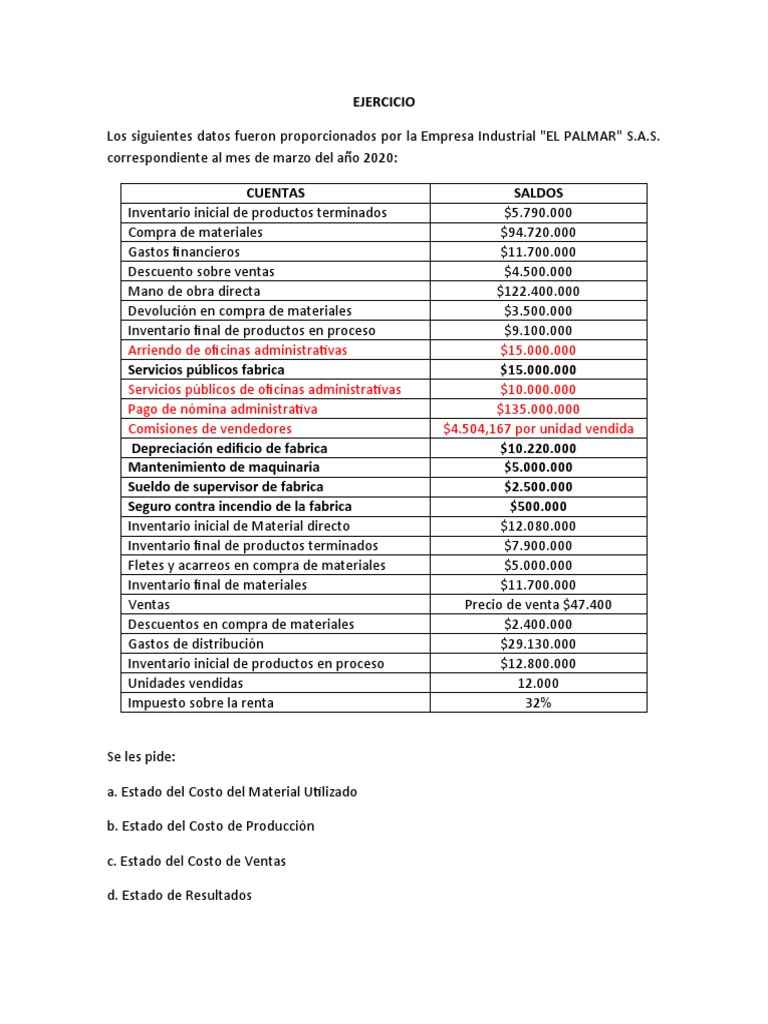 Cálculo de Costos de Producción y Ventas | PDF | Estado de resultados ...