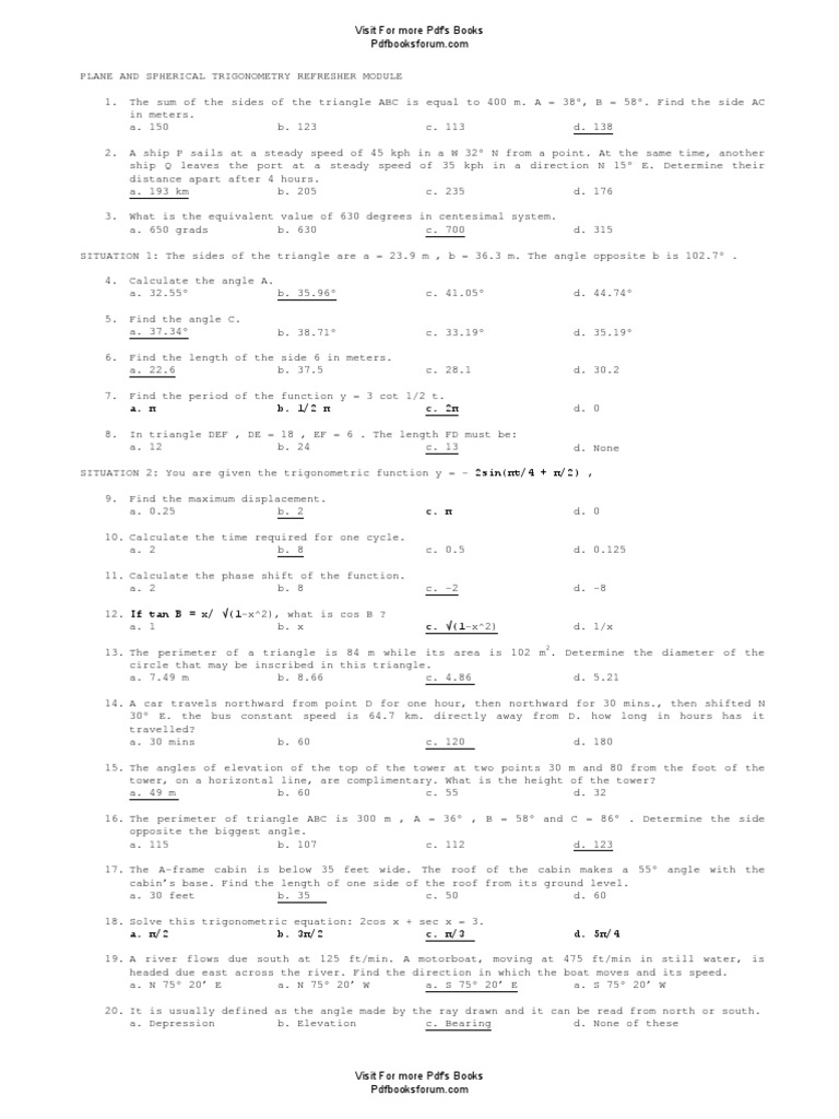 Plane and Spherical Trigonometry Guide | PDF | Sine | Triangle