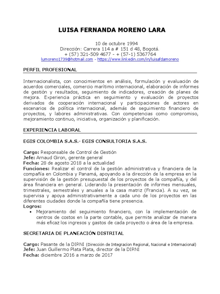 Perfil Profesional de Luisa Fernanda Moreno | PDF | Colombia ...