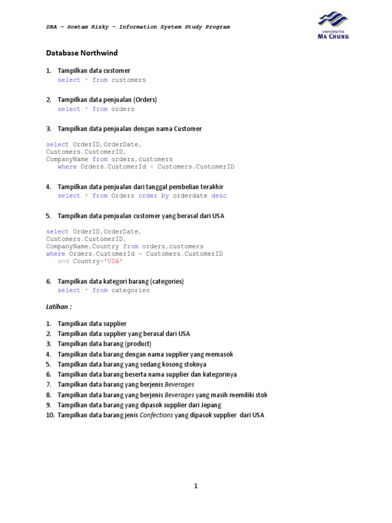 Database Northwind - 1 - With Answers PDF | PDF | Bisnis