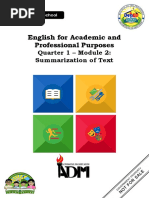 English For Academic and Professional Purposes: Quarter 1 - Module 2: Summarization of Text