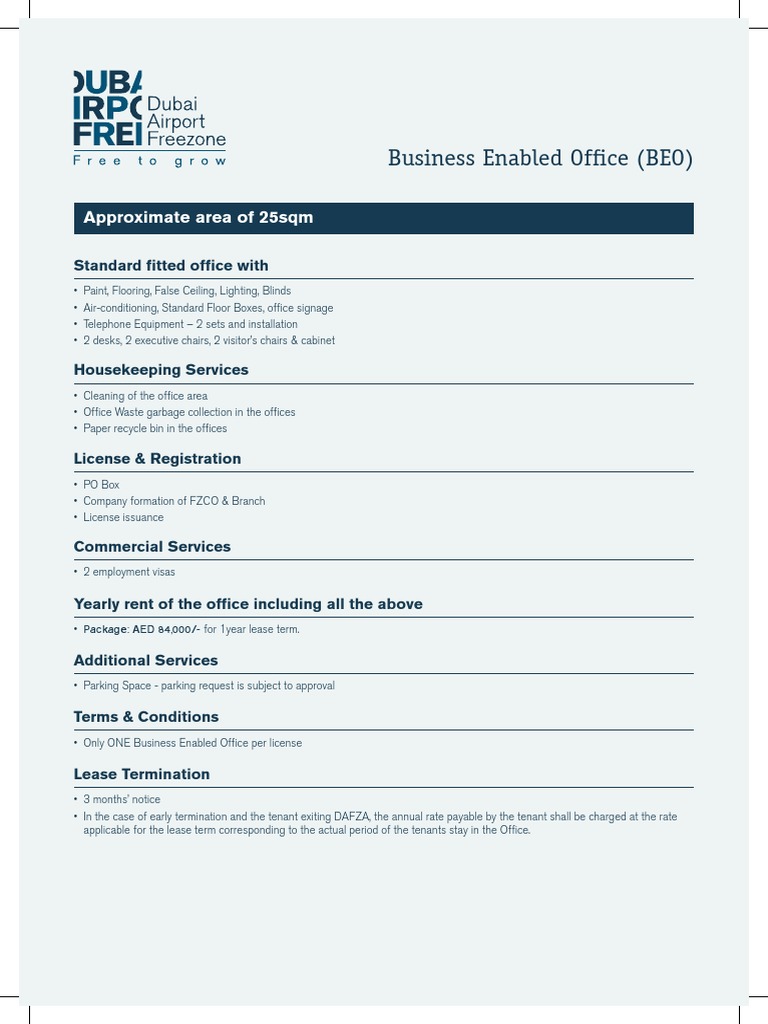DAFZA - Business Enabled Office (BEO) | PDF