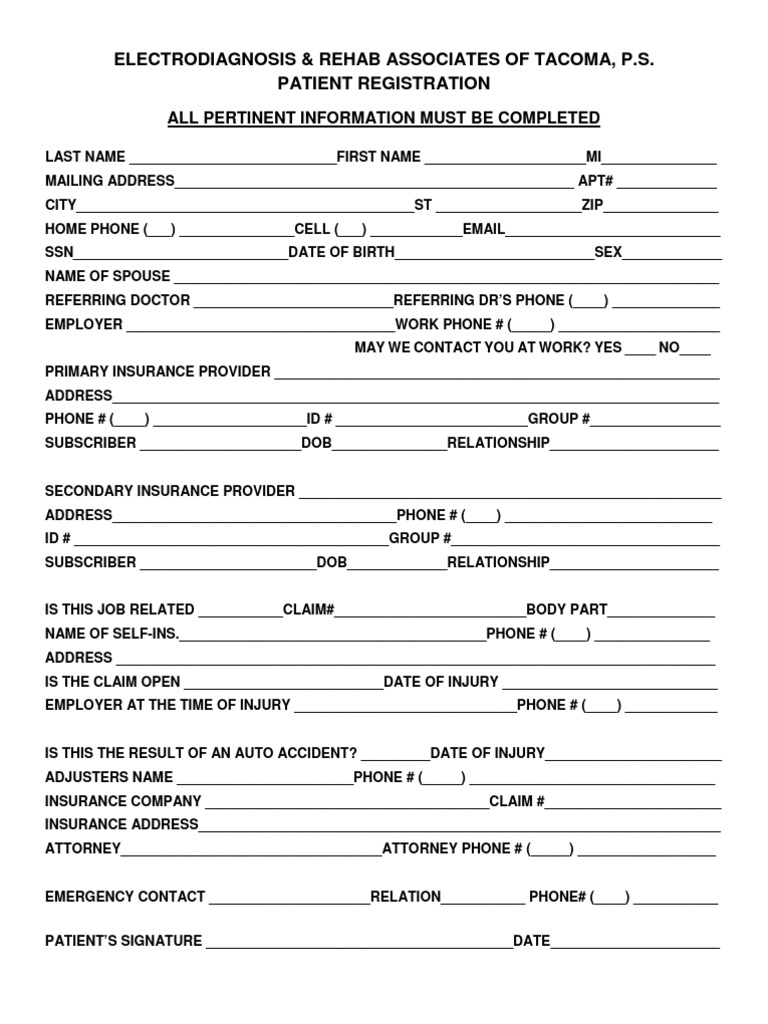 Tacoma Patient Registration Form | PDF | Health Insurance Portability ...