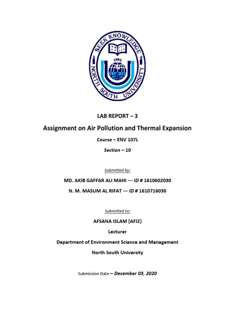 Assignment On Air Pollution and Thermal Expansion Lab Report 3 PDF