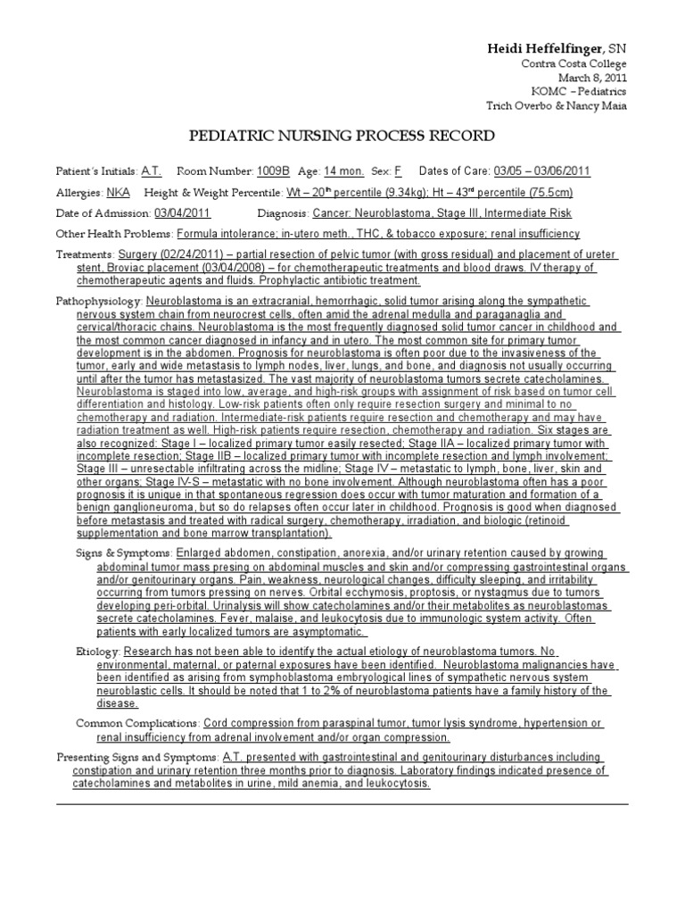 Nursing Process Record - Pediatric | PDF | Chemotherapy | Metastasis