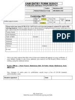 Efl Exam Entry Form 2020/21: Cambridge PET