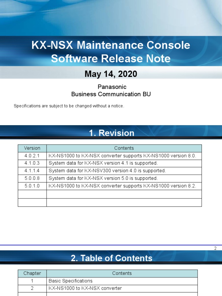 KXNSX Maintenance Console Software Release Note Panasonic Business