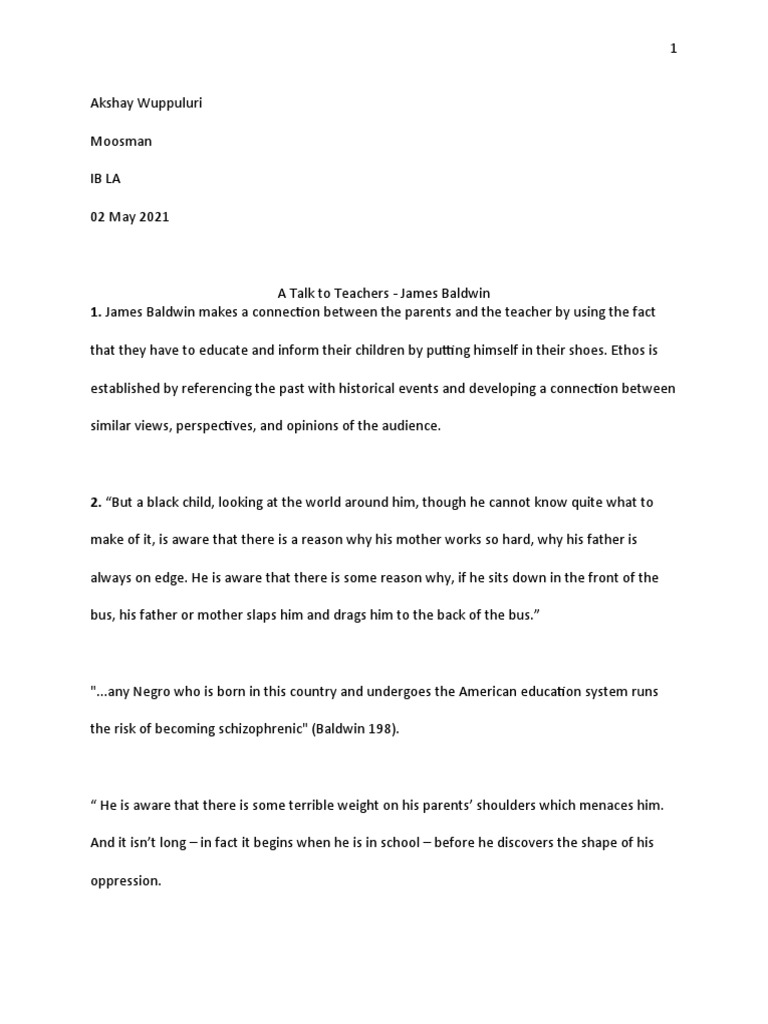 A Talk To Teachers - James Baldwin | PDF