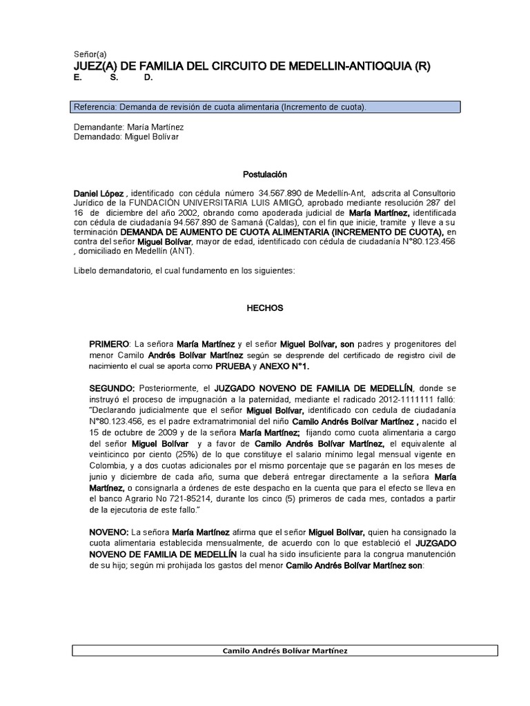 Demanda de Aumento de Cuota Alimentaria | PDF | Demanda judicial | Justicia