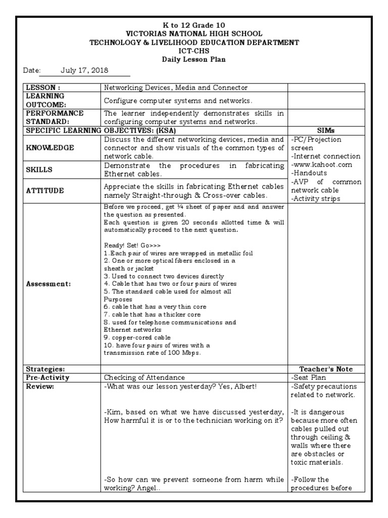 High School Networking Lesson Plan | PDF | Computer Network | Ethernet