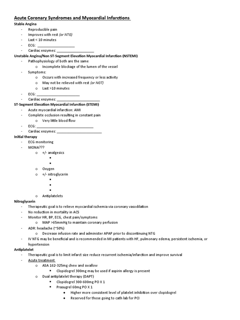 Acute Coronary Syndromes Overview | PDF | Myocardial Infarction ...