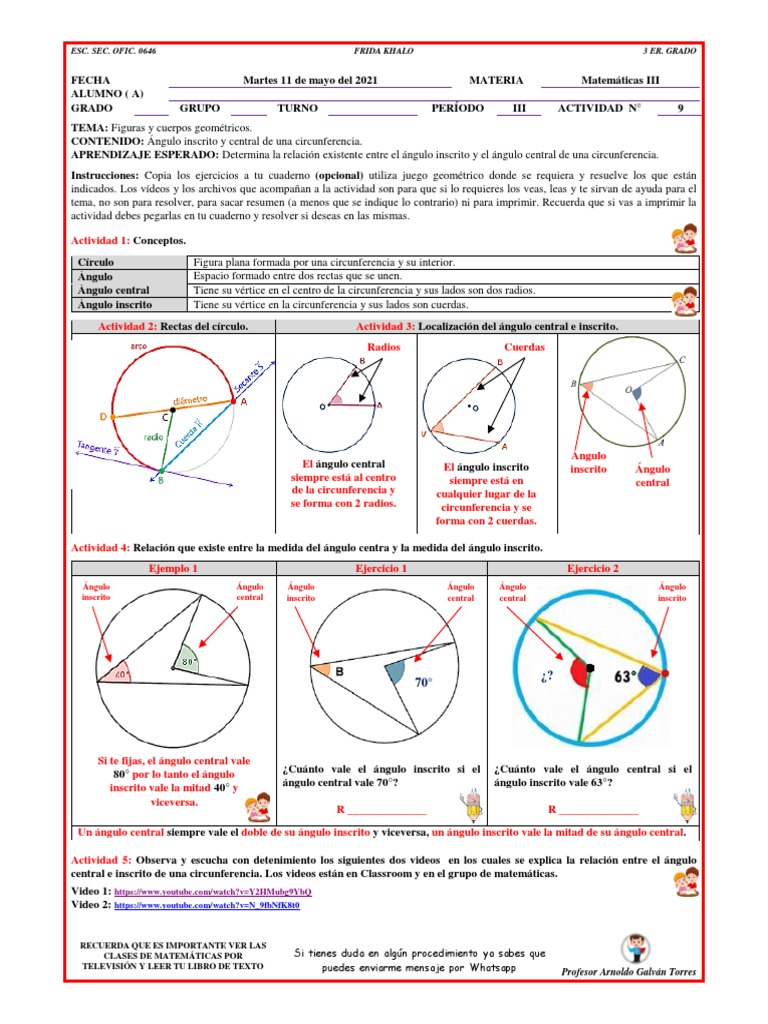 Ejercicios de ángulos centrales e inscritos | PDF | Circulo | Ángulo