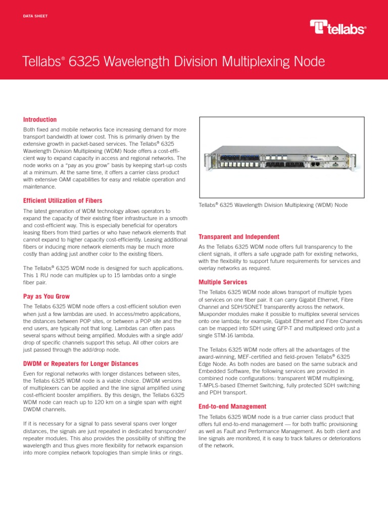 Datasheet Tellabs 6325 EDGE Node | PDF | Wavelength Division ...