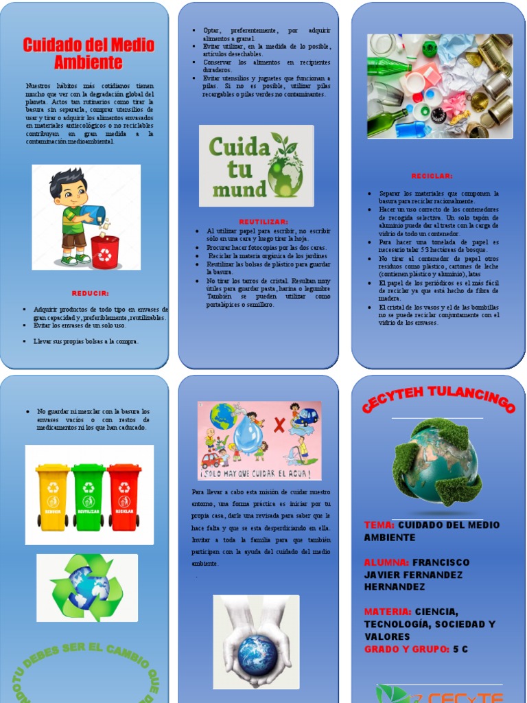 Triptico Del Medio Ambiente | PDF | Reciclaje | Residuos