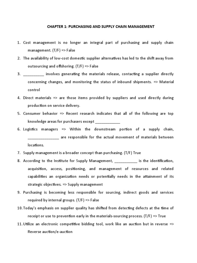 Chapter 1: Purchasing and Supply Chain Management | PDF | Supply Chain ...