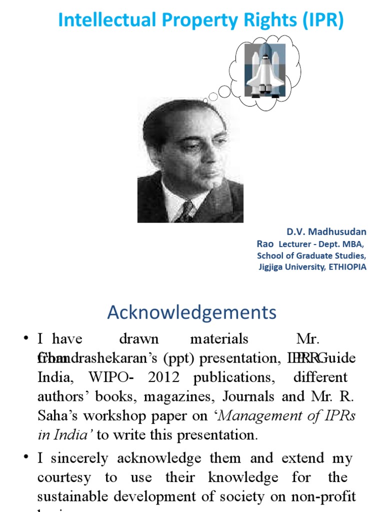 Intellectual Property Rights (IPR) : D.V. Madhusudan Rao | PDF ...
