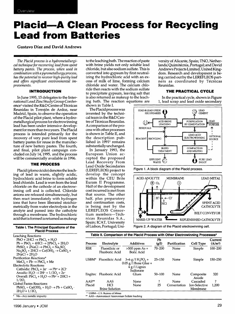 (1996) Placid-A Clean Process For Recycling Lead From Baterries | PDF ...