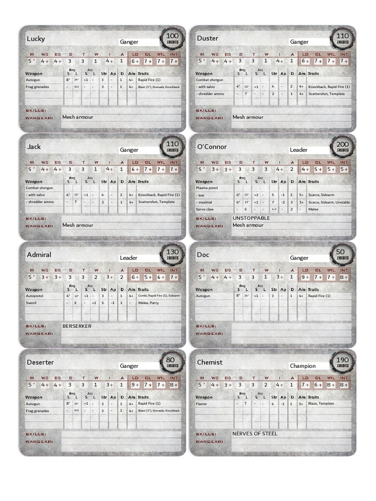 Necromunda Ganger Cards v5 5 | PDF | Equipment | Military Technology