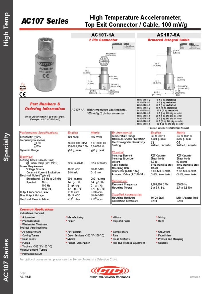 High Temp Accelerometer 100 mV/g | PDF | Electrical Connector ...